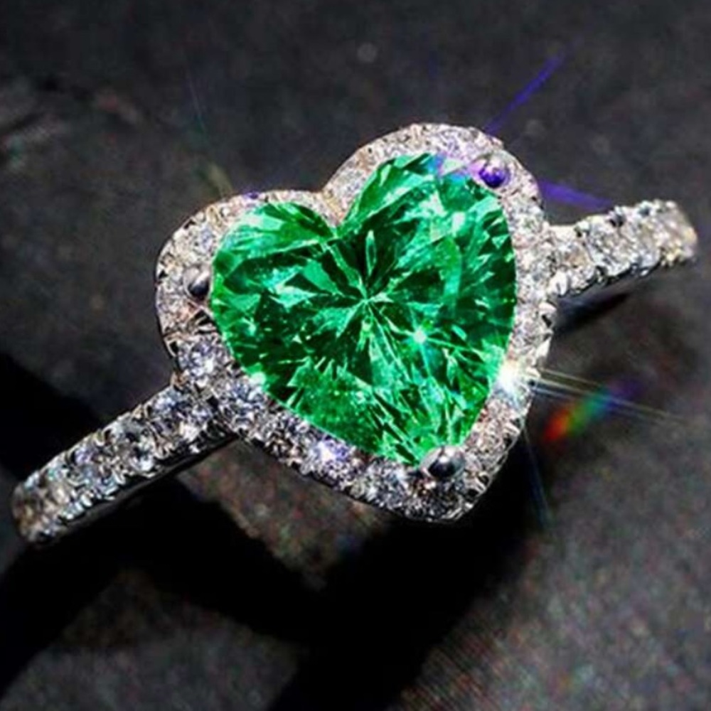 Cubic Zirconia Green Heart Ring